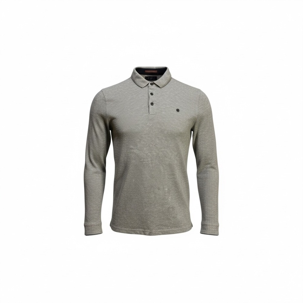 Ted Baker London Mens Grey Textured Long Sleeve Polo Shirt Size Small